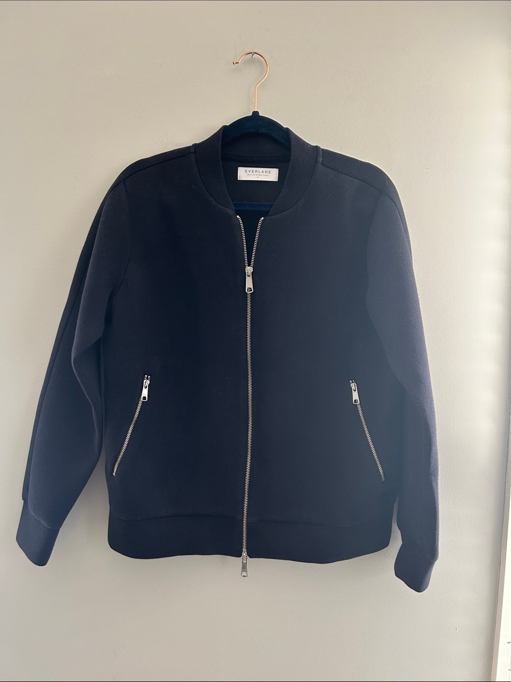 Everlane Black Women's Bomber Jacket with Silver Zippers